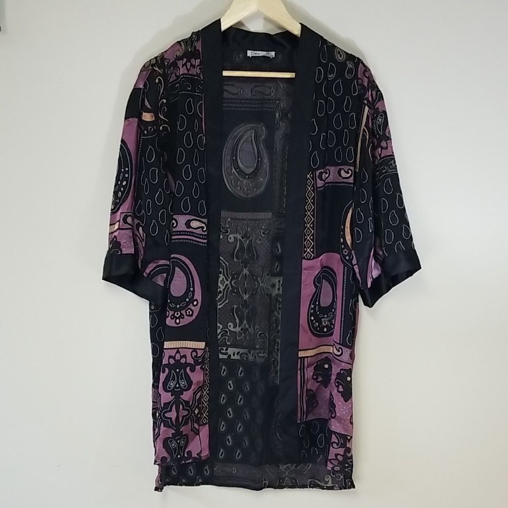 Satin And Velvet Paisley Purple Burnout Patterned Kimono - Picture 3 of 8